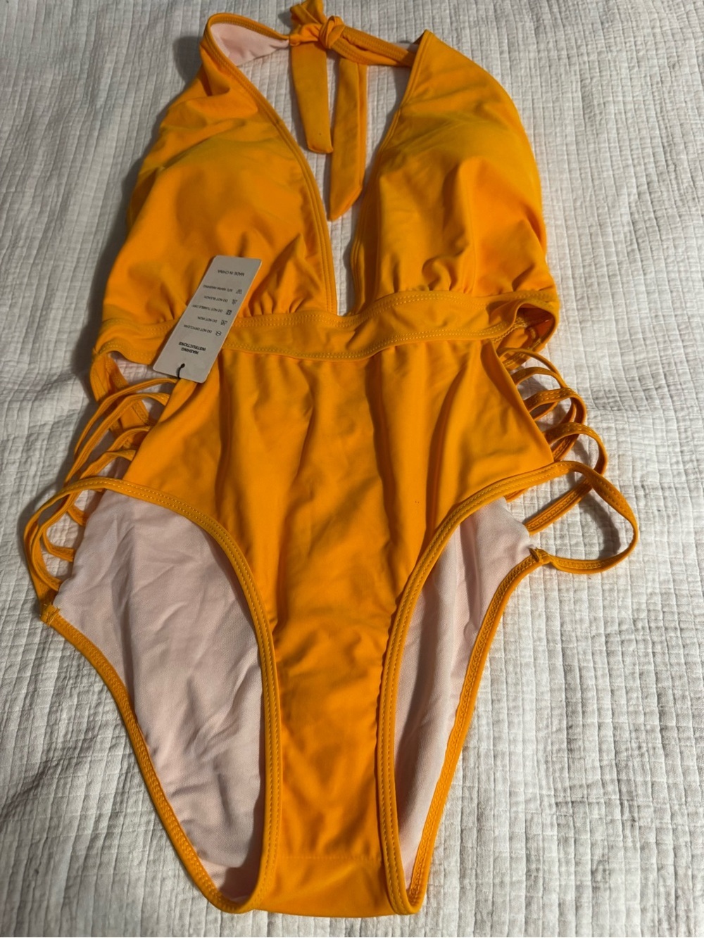 Beach Queen One Piece Swim Bathing Suit Women’s Size Large Orange Neck Tie NWT